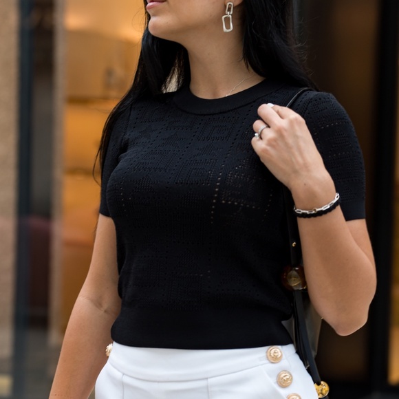 NEW! Monogram Knit T Shirt Top - Black - Picture 5 of 7